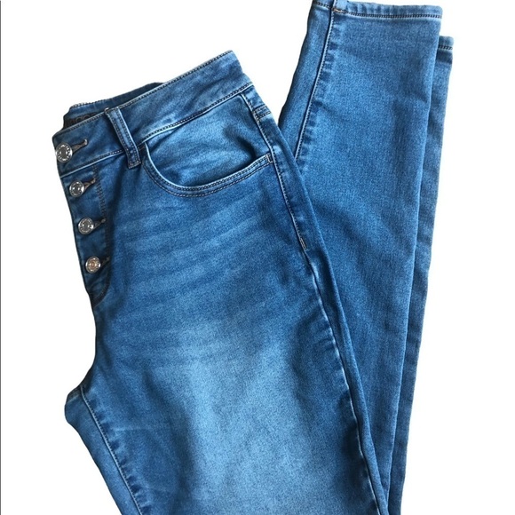 Maurices High Rise Button-Fly Stretch Jean/Legging Skinny Size M Long Blue - Picture 4 of 7